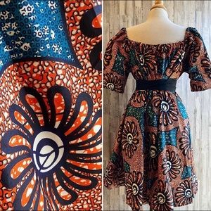 Safari Print Puffy Sleeve Dress with Pockets